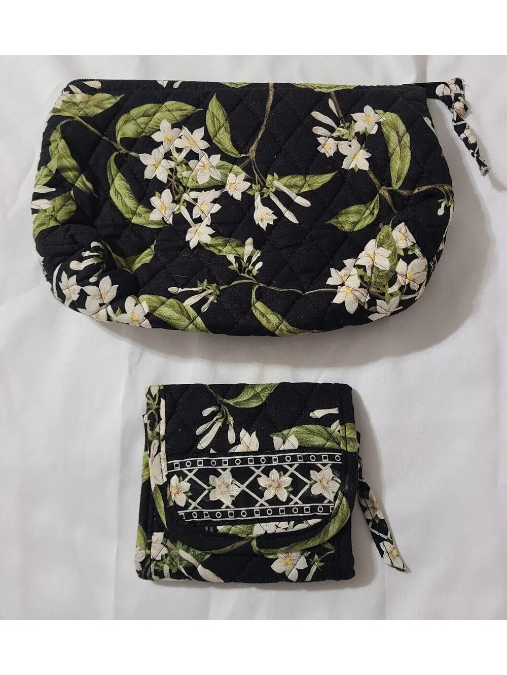 2pc Vtg Vera Bradley Jasmine Quilted Cosmetic Makeup Bag & Wallet Floral Retired